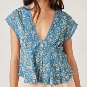 XS Free People Landy Printed Top Garden Combo